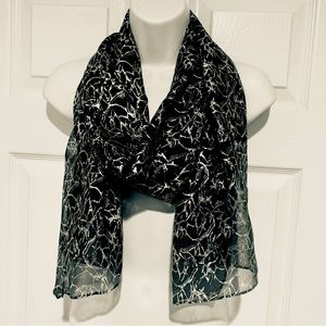 Long Scarf  70 inch Metallic Screen Print Sheer Black Sash Costume Belt …